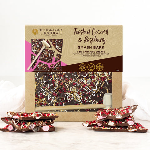Marshmallow, Toasted Coconut & Raspberry Block | Smash Bark